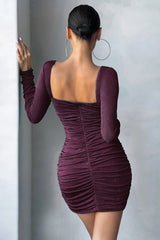 Square Neck Elegant Dress Pleating Sheath Tight Dress