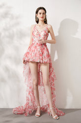 Tube Top Strap Printing Mesh Puffy Dress Extra Long Fishtail Dress