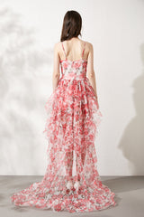 Vestido tubo con tirantes finos, estampado de malla, abullonado, vestido extra largo de cola de pez