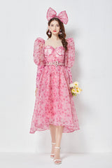 Light Luxury Slim Puff Sleeve Bright Silk Yarn Oversized Puff Dress