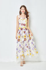 Ladies French Romantic Embroidered Flower Sling Engagement Evening Dress Tube Top Dress