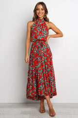 Printed Belted Elegant Sleeveless Mixi A Line Dress