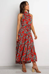 Printed Belted Elegant Sleeveless Mixi A Line Dress