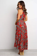 Printed Belted Elegant Sleeveless Mixi A Line Dress