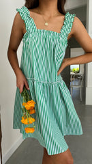 Daily Stripe Green Solid A Line Dress
