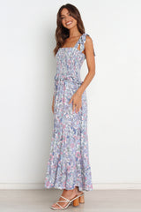 Vacation Printed Ruffed Tie Maxi A Line Dress