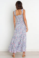 Vacation Printed Ruffed Tie Maxi A Line Dress
