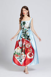 Printed Belted A Line Maxi Dress