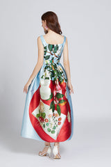 Vestido largo estampado con cinturón y corte A