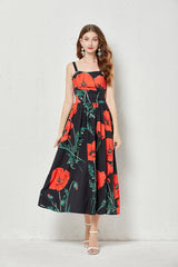 Vestido largo de corte A con tirantes finos estampados