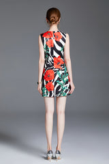 Printed Crew Neck Sleeveless A Line Short Dress