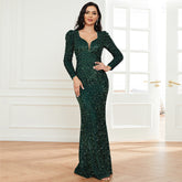 High Waist Long Sleeves Elegant Sequined Toast Dress Evening