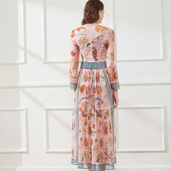 Light Silk Chiffon Printed Dress Crew Neck A Line Dress