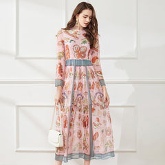 Light Silk Chiffon Printed Dress Crew Neck A Line Dress