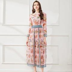 Light Silk Chiffon Printed Dress Crew Neck A Line Dress