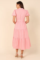 Puff Sleeve Cotton Short Sleeved Belt Dress