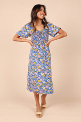 Vacation Floral V Neck Tie Smocked Maxi A Line Dress