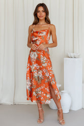 Vacation Sleeveless Floral High Split Cami Maxi Dress