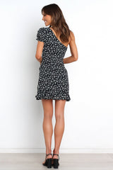 Short Sleeve Vacation Asymmetrical One Shoulder Floral Dress