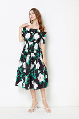 off shoulder Collar Short sleeved Ruffled Dress