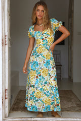 Elegant Holiday French Print Short Sleeve Long Dress