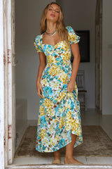 Elegant Holiday French Print Short Sleeve Long Dress