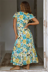 Elegant Holiday French Print Short Sleeve Long Dress