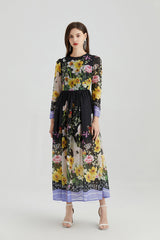 Fall Vacation Crew Neck Floral A Line Maxi Dress
