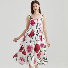 Vestido lencero sin tirantes con estampado tridimensional de cintura alta