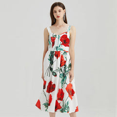 Vestido lencero sin tirantes con estampado tridimensional de cintura alta