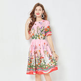 Positioning Butterfly Flower Print Large Swing Dress Short Sleeve A line Dress
