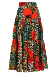 off shoulder Leopard Print Short Sleeve Top Leopard Print Flower Big Dress Two piece Set