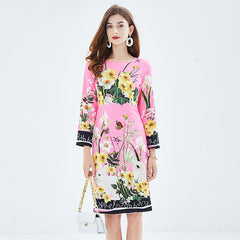 Positioning Print Elegant High Waist Hip Dress High Waist Long Sleeve Round Collar Dress