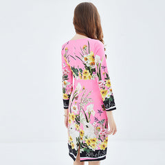 Positioning Print Elegant High Waist Hip Dress High Waist Long Sleeve Round Collar Dress