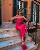 Ostrich Fur Tube Top Bandage One Piece Dress