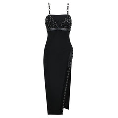 Niche Belt Strap Chain Split Bandage Dress