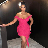 V neck Slip Backless Stitching Lotus Leaf Dress