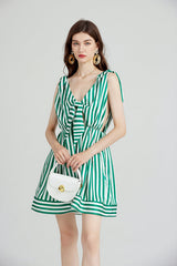 Arrival Striped Bow Strap Distinctive Tight Waist Dress Beach Holiday A line Dress