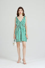 Arrival Striped Bow Strap Distinctive Tight Waist Dress Beach Holiday A line Dress