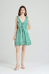 Arrival Striped Bow Strap Distinctive Tight Waist Dress Beach Holiday A line Dress