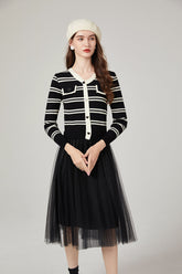 Chanel Striped Knitwear Stitching Mesh Dress Elegant Yarn Dress