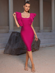 Party Bandage Dress Vestido Ruffles Butterfly Sleeve Tight Club Dress