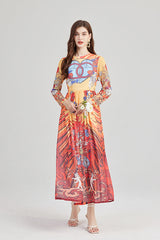 Arrival Angel Print Lightweight Imitation Chiffon dress Round Neck Large Swing A line Dress