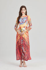 Arrival Angel Print Lightweight Imitation Chiffon dress Round Neck Large Swing A line Dress