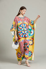Vintage Positioning Printed Round Neck Split Long Sleeve Distinctive dress Loose Dress