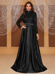 plus Size Cocktail Party Evening Dress Long Sleeved Sequined off Shoulder Elegant Fishtail Dress