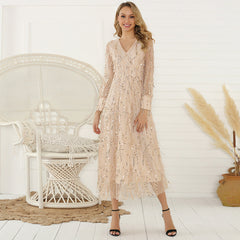 Long Sleeve Sequin Tassel Full-length Dress