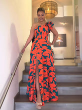 One Shoulder Backless Printed High Waist Maxi Dress Dress