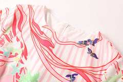 Simple Round Neck Printed High Waist Slimming dress Mid Sleeve A Line Dress