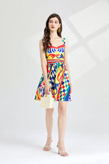 Arrival Elegant Positioning Printed Stitching Slim Fit High Waist dress Slip Dress